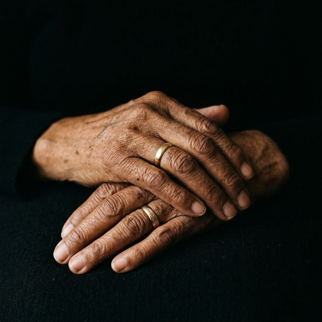 Elderly hands folded representing lineage